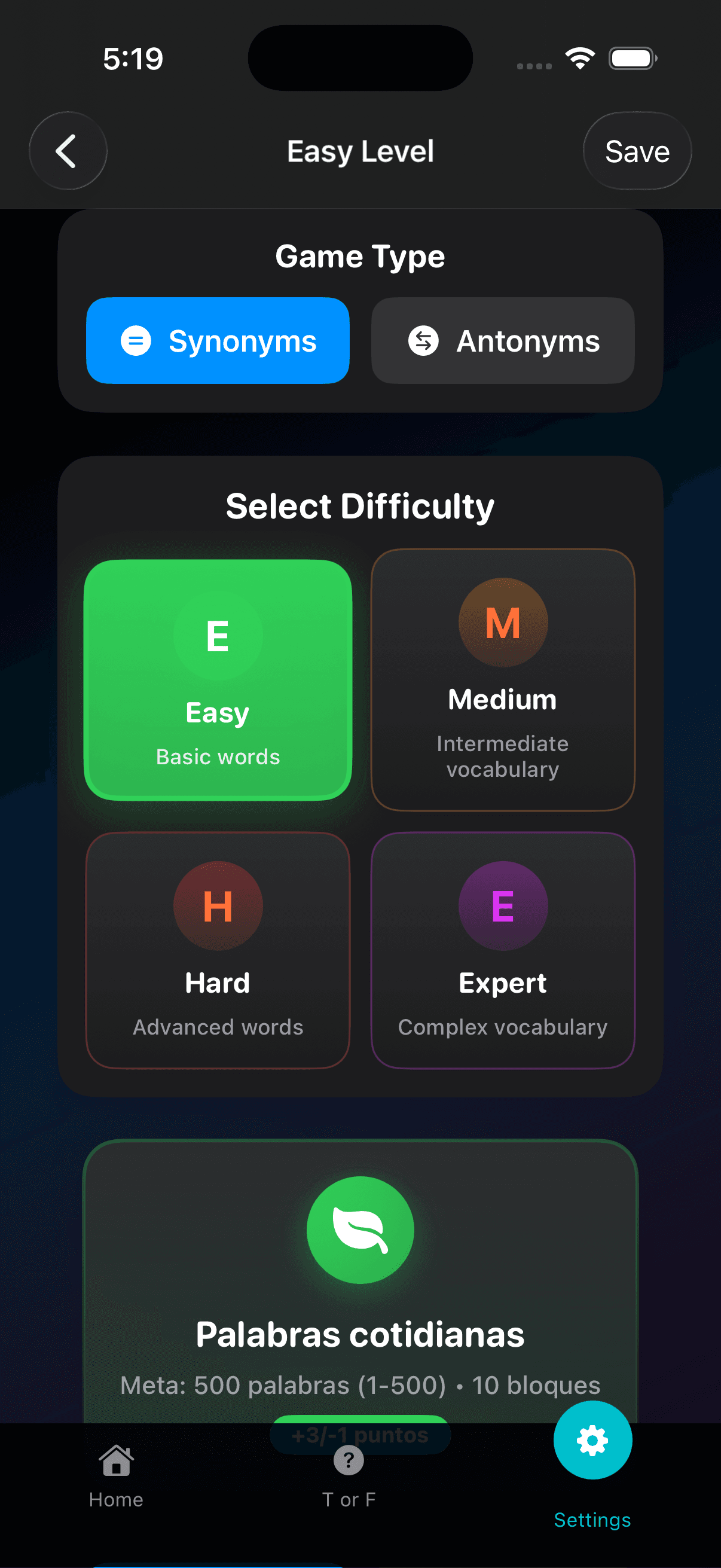 Levels and Difficulty