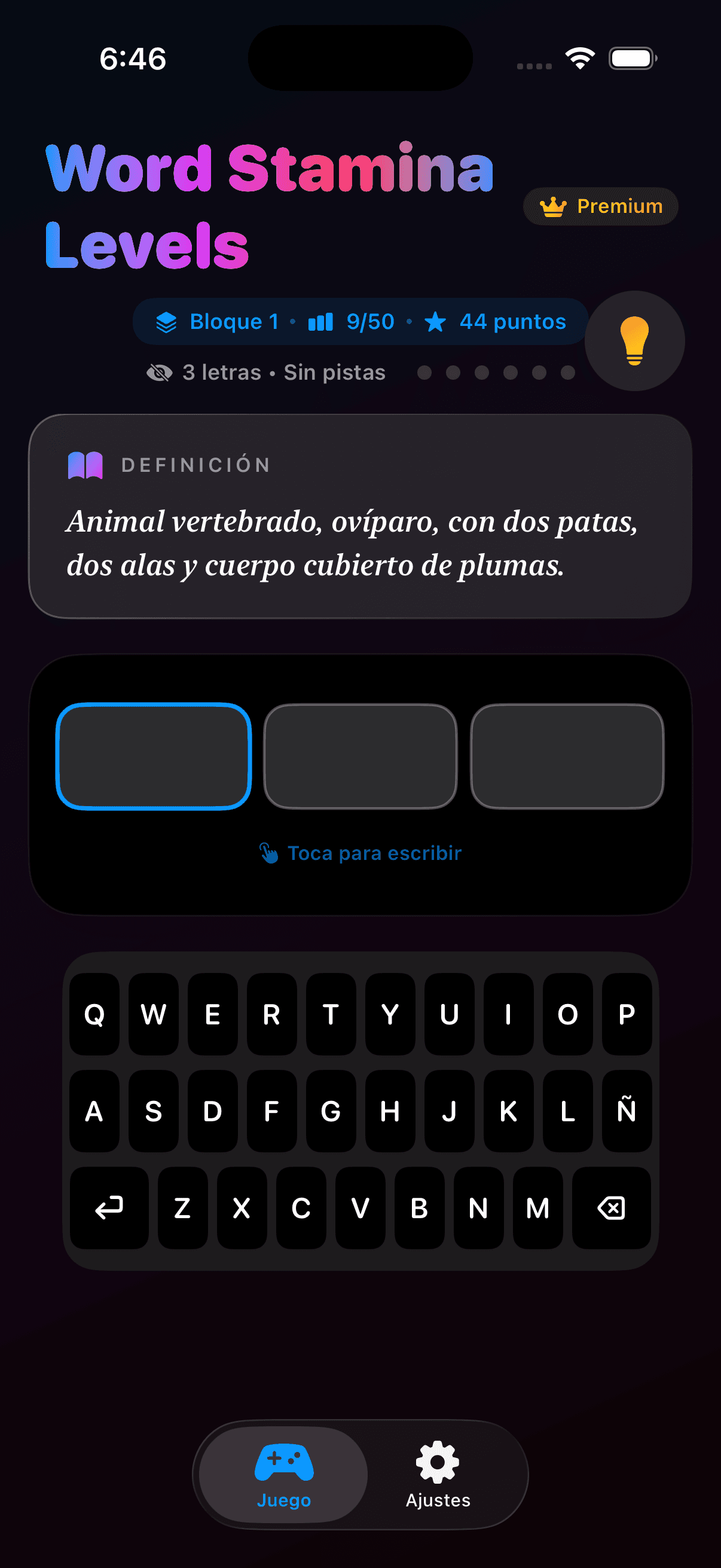 Word Stamina Levels App Screenshot